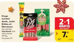 Carrefour Droge worsten Aoste, Justin Bridou en Marcassou aanbieding