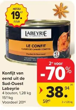 Carrefour Konfi jt van eend uit de Sud-Ouest Labeyrie aanbieding
