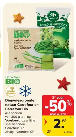 Carrefour Diepvriesgroenten natuur Carrefour en Carrefour Bio aanbieding