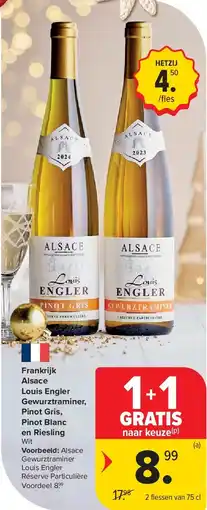 Carrefour Frankrijk Alsace Louis Engler Gewurztraminer, Pinot Gris, Pinot Blanc en Riesling aanbieding