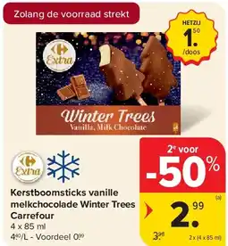 Carrefour Kerstboomsticks vanille melkchocolade Winter Trees Carrefour aanbieding