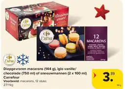 Carrefour Diepgevroren macarons (144 g), iglo vanille/ chocolade (750 ml) of sneeuwmannen (2 x 100 ml) aanbieding