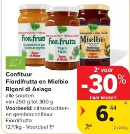 Carrefour Confi tuur Fiordifrutta en Mielbio Rigoni di Asiago aanbieding