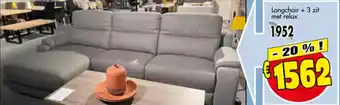 Longchair + 3 zit met relax