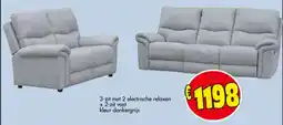 Budget Meubelen 3-zit met 2 electrische relaxen + 2-zit vast kleur donkergrijs aanbieding