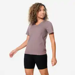 Decathlon Fitness-T-shirt met V-hals voor dames katoen bruin aanbieding