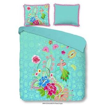 Leen Bakker Happiness dekbedovertrek Pajarito - aqua - 200x200/220 cm - Leen Bakker aanbieding