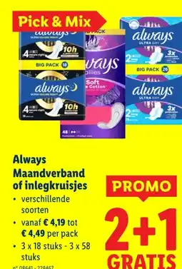 Lidl Always Maandverband of inlegkruisjes aanbieding