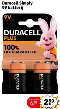 Kruidvat Duracell Simply 9V batterij aanbieding