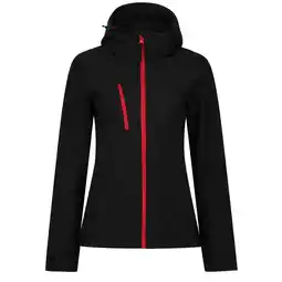 Decathlon Dames Venturer 3 Layer Hooded Soft Shell Jacket (Zwart/Rood) aanbieding