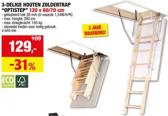 Hubo 3-delige houten zoldertrap optistep aanbieding