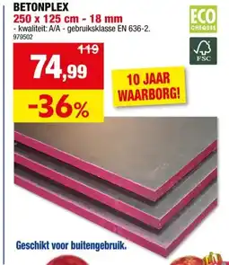 Hubo Betonplex 250x125 cm 18mm aanbieding