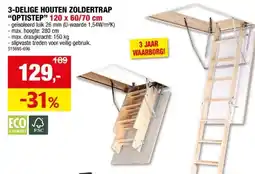 Hubo 3-DELIGE HOUTEN ZOLDERTRAP OPTISTEP 120 x 60/70 cm aanbieding