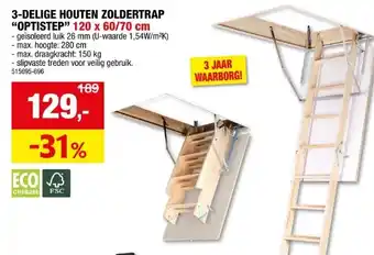 Hubo 3-DELIGE HOUTEN ZOLDERTRAP OPTISTEP 120 x 60/70 cm aanbieding