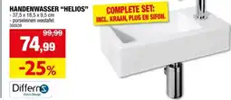 Hubo Differnz Helios handenwasser 37,5x18,5 cm met kraan wit aanbieding