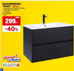 Hubo Allibert Blake wastafelkast met wastafel 80cm 2 lades mat zwart aanbieding