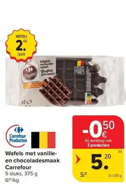Carrefour Wafels met vanilleen chocoladesmaak Carrefour aanbieding