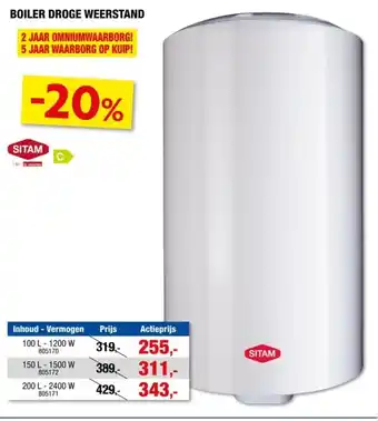 Hubo Sitam boiler 150l droge weerstand aanbieding