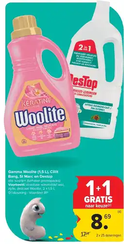 Carrefour Gamma Woolite (1,5 L), Cillit Bang, St Marc en Destop aanbieding