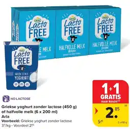 Carrefour Griekse yoghurt zonder lactose (450 g) of halfvolle melk (6 x 200 ml) Arla aanbieding