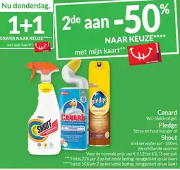 Intermarché Canard WC-blokje of gel, Pledge Spray en houtreiniger of Shout aanbieding