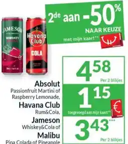Intermarché Absolut Passionfruit Martini of Raspberry Lemonade, Havana Club Rum&Cola, Jameson Whiskey&Cola of Malibu pi aanbieding