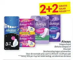 Intermarché Always Inlegverband (Behalve tampax) of Discreet Bescherming tegen urineverlies aanbieding