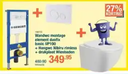 Cevo Wandwc montage element duofix basic UP100 + Hangwc Nibiru rimless + drukplaat Wiesbaden aanbieding