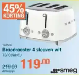Cevo Smeg Broodrooster 4 sleuven wit TSF03WHEU aanbieding