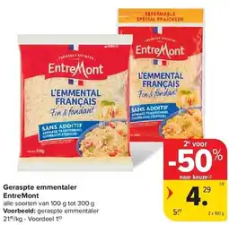 Carrefour EntreMont Geraspte emmentaler aanbieding