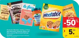 Carrefour Producten Weetabix, Jordans, La Favo, Miel l'Apiculteur, Krisprolls, Maple Joe, Natù, Lune de Miel en thee Twinings aanbieding
