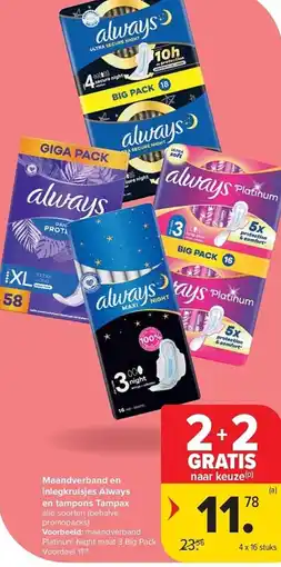 Carrefour Maandverband en inlegkruisjes Always en tampons Tampax aanbieding