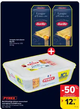 Carrefour lasagne met eieren Barilla + Rechthoekige glazen ovenschaal met deksel Cook&Freeze aanbieding