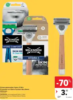 Carrefour Scheerapparaatjes Hydro 5 Skin Protection en Hydro Comfort Skin Reset Wilkinson aanbieding