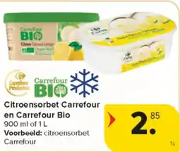 Carrefour Market Citroensorbet Carrefour en Carrefour Bio aanbieding