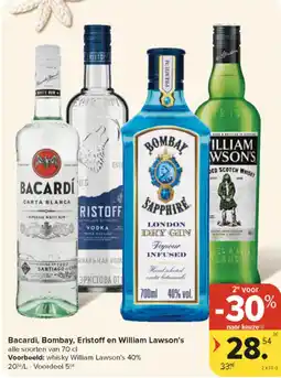 Carrefour Market Bacardi, Bombay, Eristoff en William Lawson's aanbieding