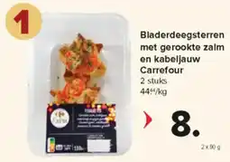 Carrefour Market Bladerdeegsterren met gerookte zalm en kabeljauw Carrefour aanbieding