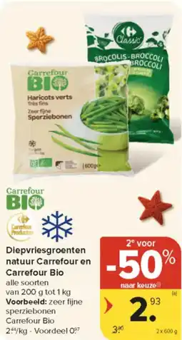 Carrefour Market Diepvriesgroenten Natuur Carrefour en Carrefour Bio aanbieding