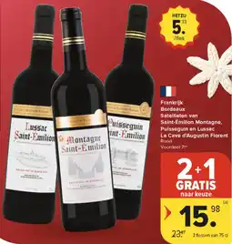 Carrefour Market Frankrijk Bordeaux Satellieten van Saint-Émilion Montagne, Puisseguin en Lussac La Cave d'Augustin Florent Rood aanbieding
