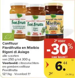 Carrefour Market Confituur Fiordifrutta en Mielbio Rigoni di Asiago aanbieding