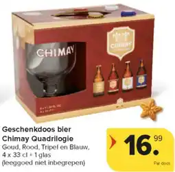 Carrefour Market Geschenkdoos bier Chimay Quadrilogie Goud, Rood, Tripel en Blauw, 4 x 33 cl + 1 glas aanbieding