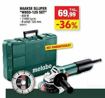 Hubo Metabo haakse slijper w850-125 set aanbieding