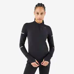 Decathlon Warm hardloopshirt met rits en lange mouwen dames Run 500 Warm zwart aanbieding