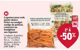 Delhaize Légumes pour wok, patate douce (frites ou wedge), wedge de potiron, couscous ou boulghour aux légumes aanbieding
