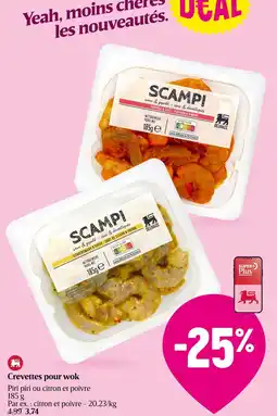 Delhaize Crevettes pour wok Piri piri ou citron et poivre aanbieding