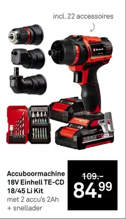Karwei Accuboormachine 18V Einhell TE-CD 8 18/45 Li Kit aanbieding