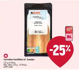 Delhaize Gerookte forelfilets of -haasjes aanbieding