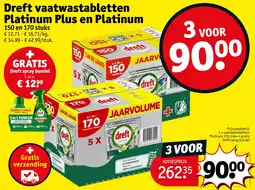Kruidvat 3 x vaatwastabletten Platinum 170 stuks + gratis Dreft spray bundel aanbieding