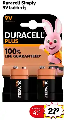 Kruidvat Duracell Simply 9V batteri aanbieding