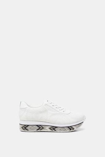Sneakers met plateauzool en kraaltjes - WHITE - 38